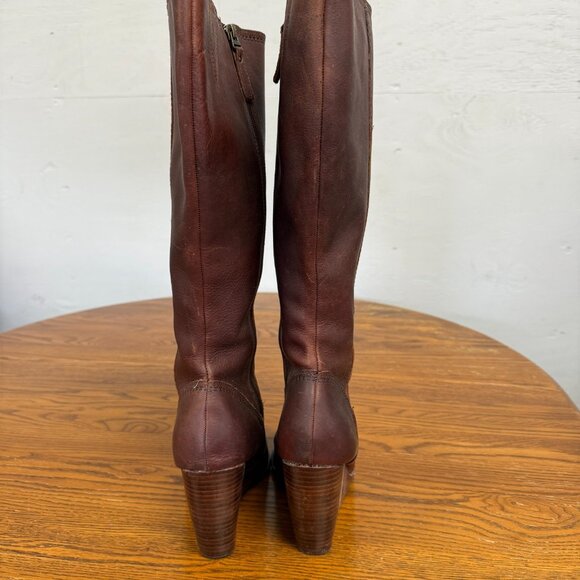 Fossil Brown Leather Knee High Wedge Boots Size 10 - Picture 4 of 10